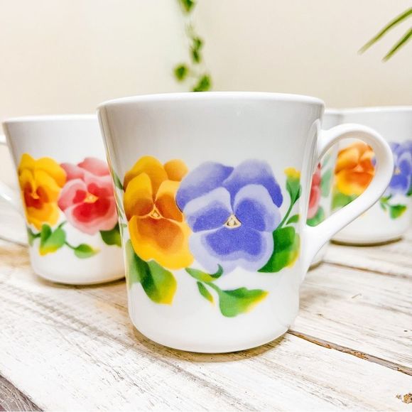 Corningware Other - 𝅺{4} 1990’s CORNINGWARE VINTAGE SUMMER BLUSH FLORAL COFFEE MUGS CUPS ANTIQUE